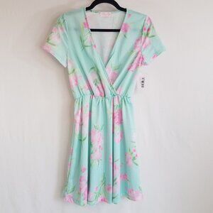 Pink Lily Boutique Mint Green Pink Floral Dress Cover Up MEDIUM Mini Comfort